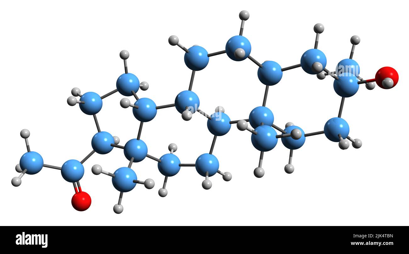 3D Bild der Ganaxolone-Skelettformel - molekularchemische Struktur von Anfällen Medikamente isoliert auf weißem Hintergrund Stockfoto