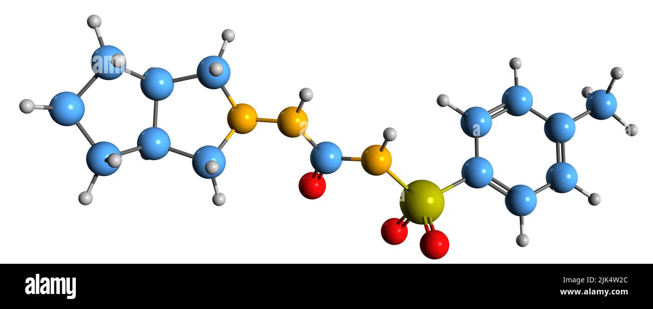 3D Bild der Skelettformel von Gliclazide - molekularchemische Struktur von Antidiabetika isoliert auf weißem Hintergrund Stockfoto