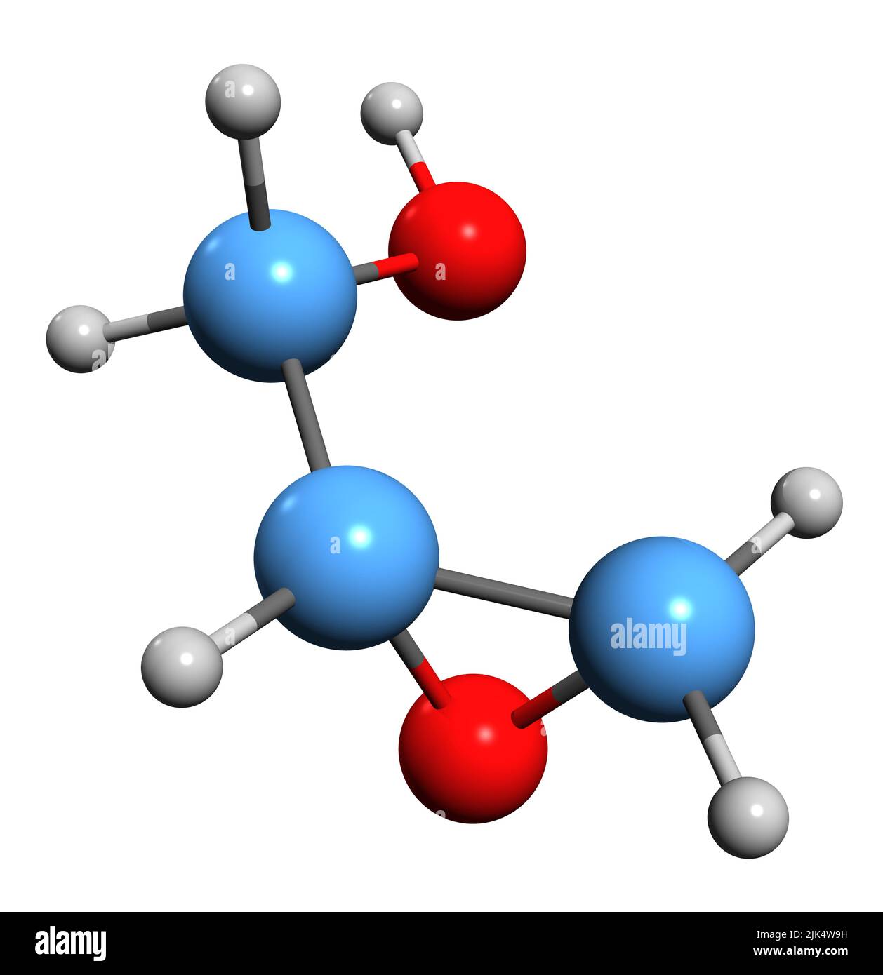 3D Bild der Glycidol-Skelettformel - molekulare chemische Struktur von 3-Hydroxypropylenoxid isoliert auf weißem Hintergrund Stockfoto