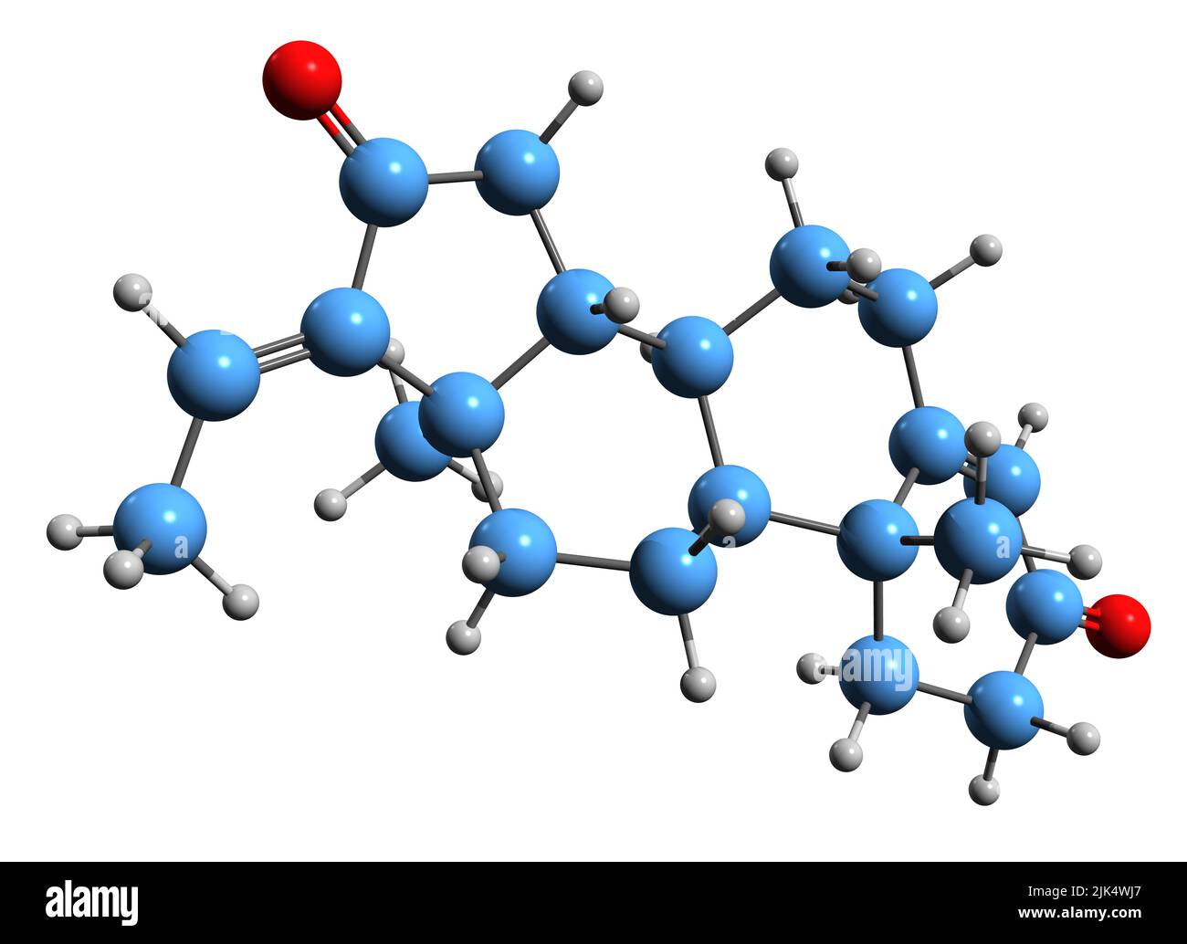 3D Bild der Skelettformel von Guggulsterone - molekularchemische Struktur der bioaktiven Komponente des Gummiharzes auf weißem Hintergrund isoliert Stockfoto