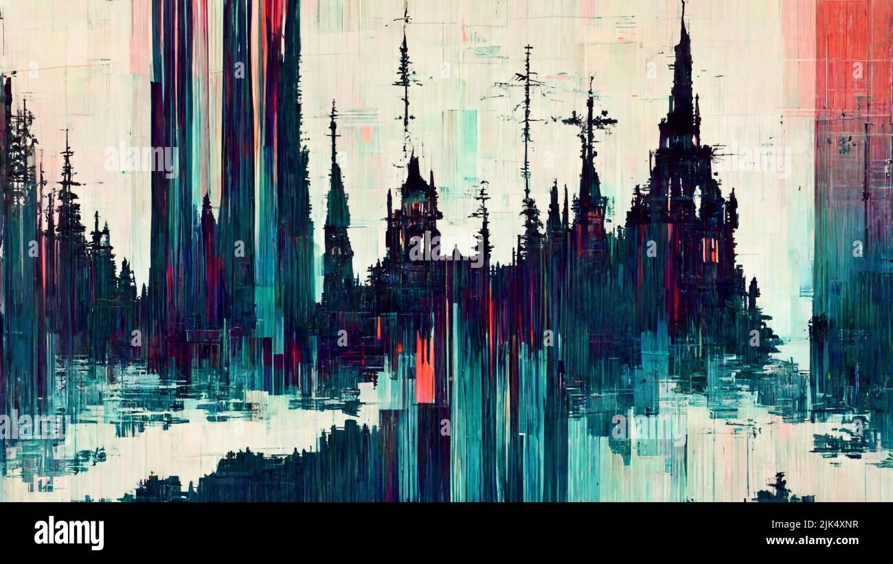 Abstract Gothic Art Skizze Illustration dunkle Stimmung und Ambiente mit einem düsteren und starken Umriss Vampire Dunkelheit Kirche Kathedrale Stockfoto