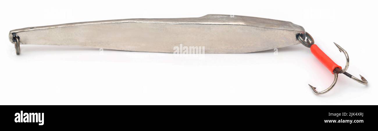 Seefischen alten Metall Köder für Kabeljau auf weißem Hintergrund Stockfoto