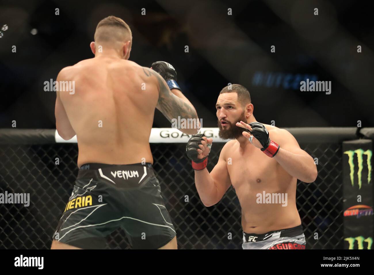 DALLAS, TX - 30. JULI: (L-R) Ihor Potieria kämpft gegen Nicolae Negumereanu in ihrem leichten Schwergewicht-Kampf während der UFC 277-Veranstaltung im American Airlines Center am 30. Juli 2022 in Dallas, Texas, USA. (Foto von Alejandro Salazar/PxImages) Credit: Px Images/Alamy Live News Stockfoto