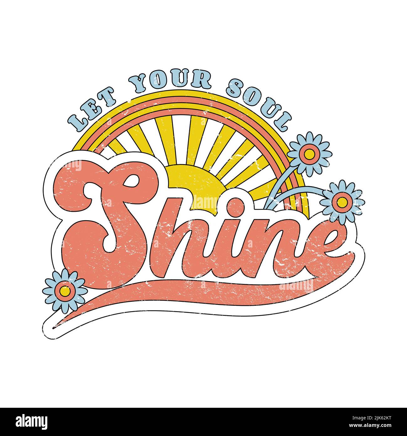 Lassen Sie Ihre Seele Leuchten - Sonnenaufgang Und Blumen - Retro Graphic Stockfoto