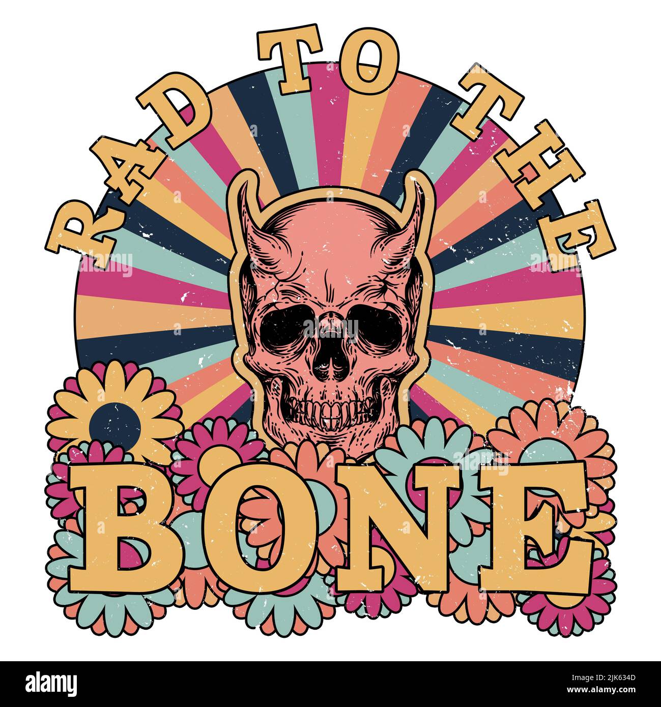 Rad Bis Zum Knochen - Retro Horned Skull Graphic Stockfoto