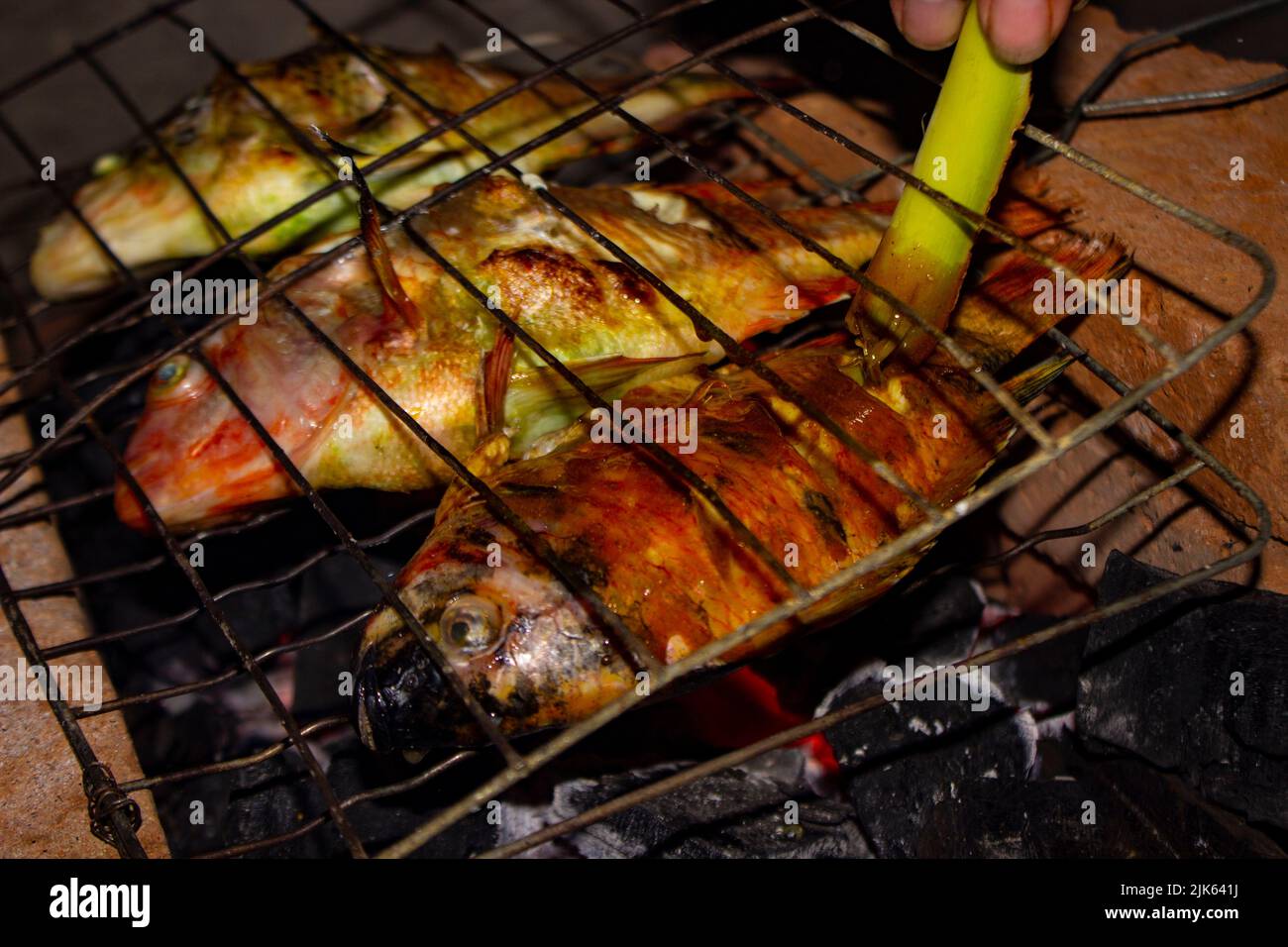 Gegrillter Fisch Nil Tilapia auf Holzkohlegrill gegrillter Fisch Nil ...