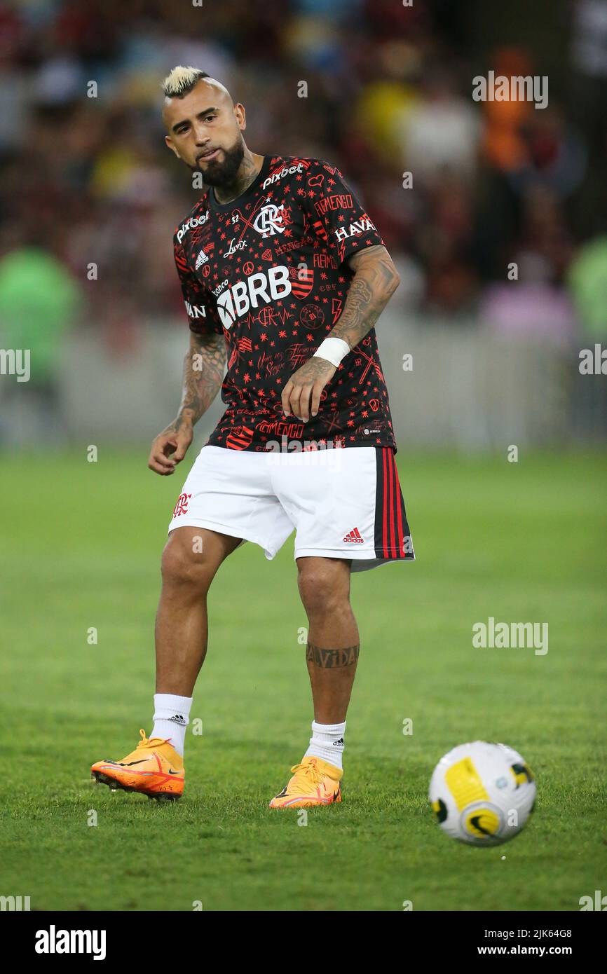 Arturo Vidal do Flamengo, momentos antes da partida entre Flamengo e Atlético Goianiense, pela 20ª rodada do Campeonato Brasileiro Série A 2022, no Estádio do Maracanã, neste sábado 30. Stockfoto