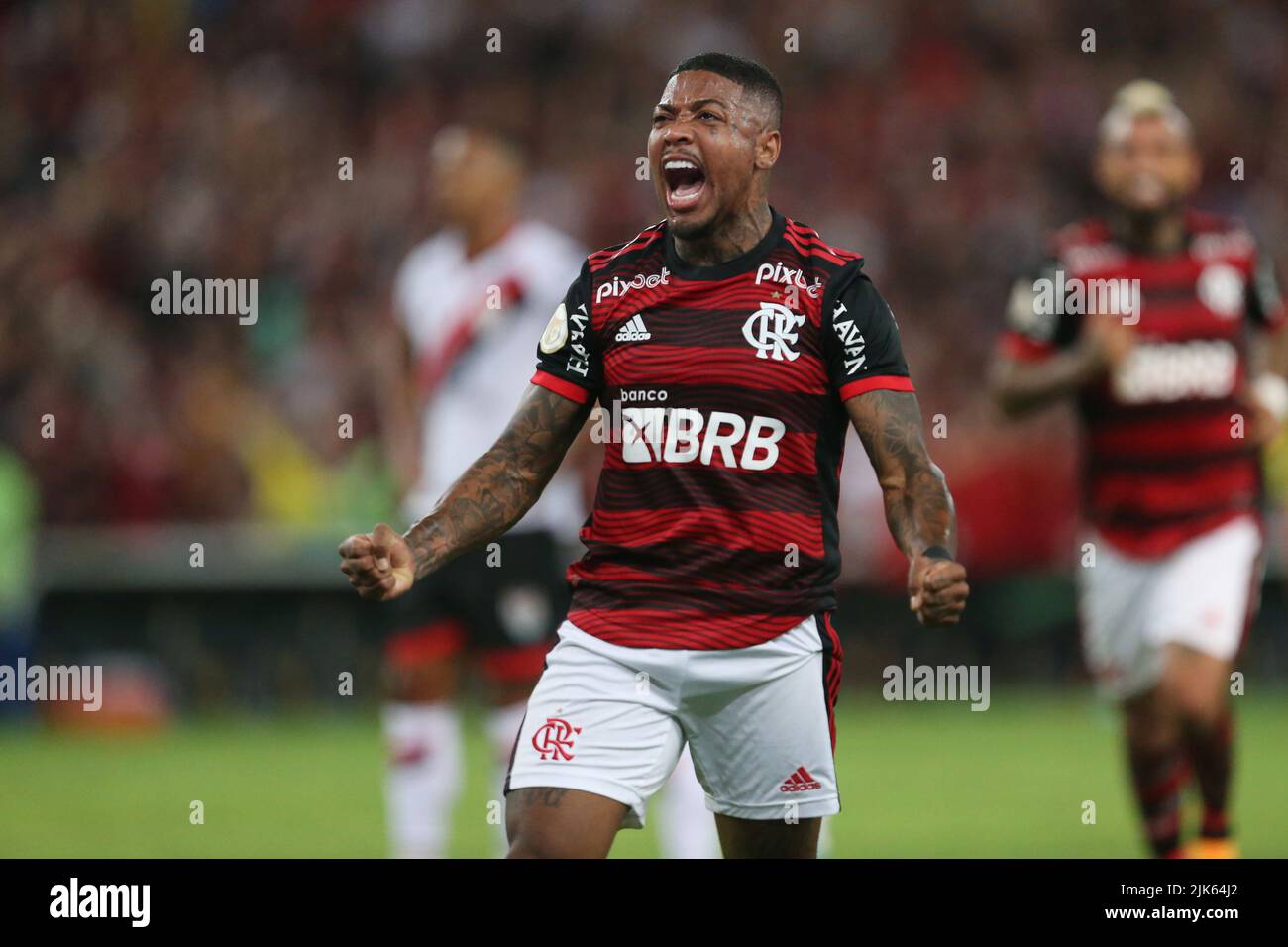 Marinho do Flamengo, comemora o Seu gol durante a partida entre Flamengo e Atlético Goianiense, pela 20ª rodada do Campeonato Brasileiro Série A 2022, no Estádio do Maracanã, neste sábado 30. Stockfoto