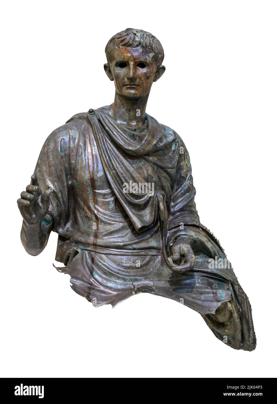 Bronzestatue von Kaiser Augustus, erster Kaiser von Rom, regierte 27 v. Chr. - AD 14. Gefunden in der Ägäis in der Nähe von Euboea, um 12-10 v. Chr.. In der Nationa Stockfoto