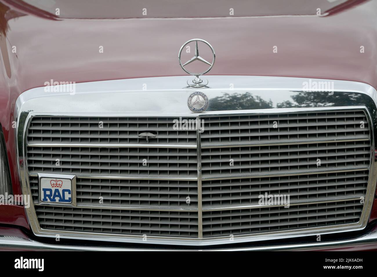 Surrey, Großbritannien. 31.. Juli 2022. Weybridge Surrey 31.. Juli 22. Mitglieder des Mercedes Benz Owners Club versammeln sich zu ihrem jährlichen Sommertreffen auf der alten Rennstrecke Brooklands in Weybridge Surrey. Liebhaber der Marke wurden mit Exponaten von Oldtimern und klassischen Mercedes-Fahrzeugen sowie brandneuen Showroom-Modellen verwöhnt. Quelle: MARTIN DALTON/Alamy Live News Stockfoto