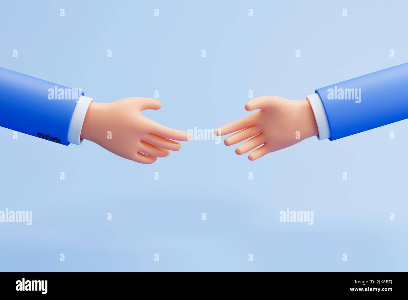 Handshake von Geschäftspartnern, erfolgreicher Deal, 3D Illustration Stockfoto