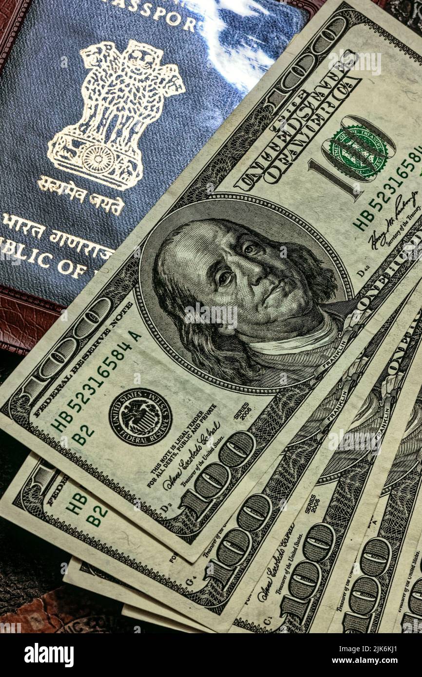09 03 2007 Vorderseite Einer Us-Dollar-Banknote Mit Einem Bild Von Benjamin Franklin. Lokgram Kalyan Maharashtra Indien. Stockfoto