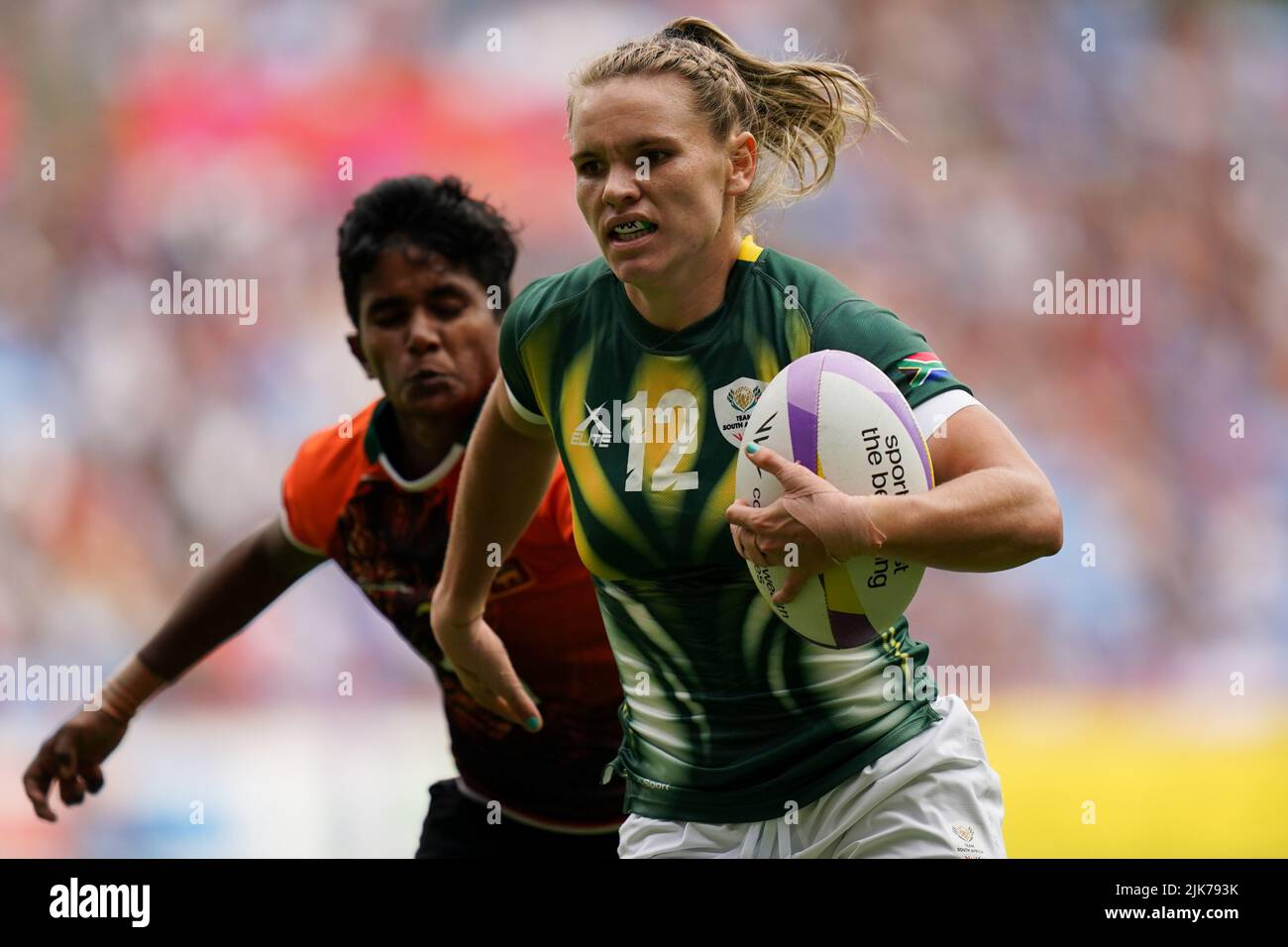 Südafrikas Liske Lategan in Aktion während Südafrika gegen Sri Lanka in der Frauen-Playoff für 7., im Coventry Stadium am dritten Tag der Commonwealth Games 2022. Bilddatum: Sonntag, 31. Juli 2022. Stockfoto