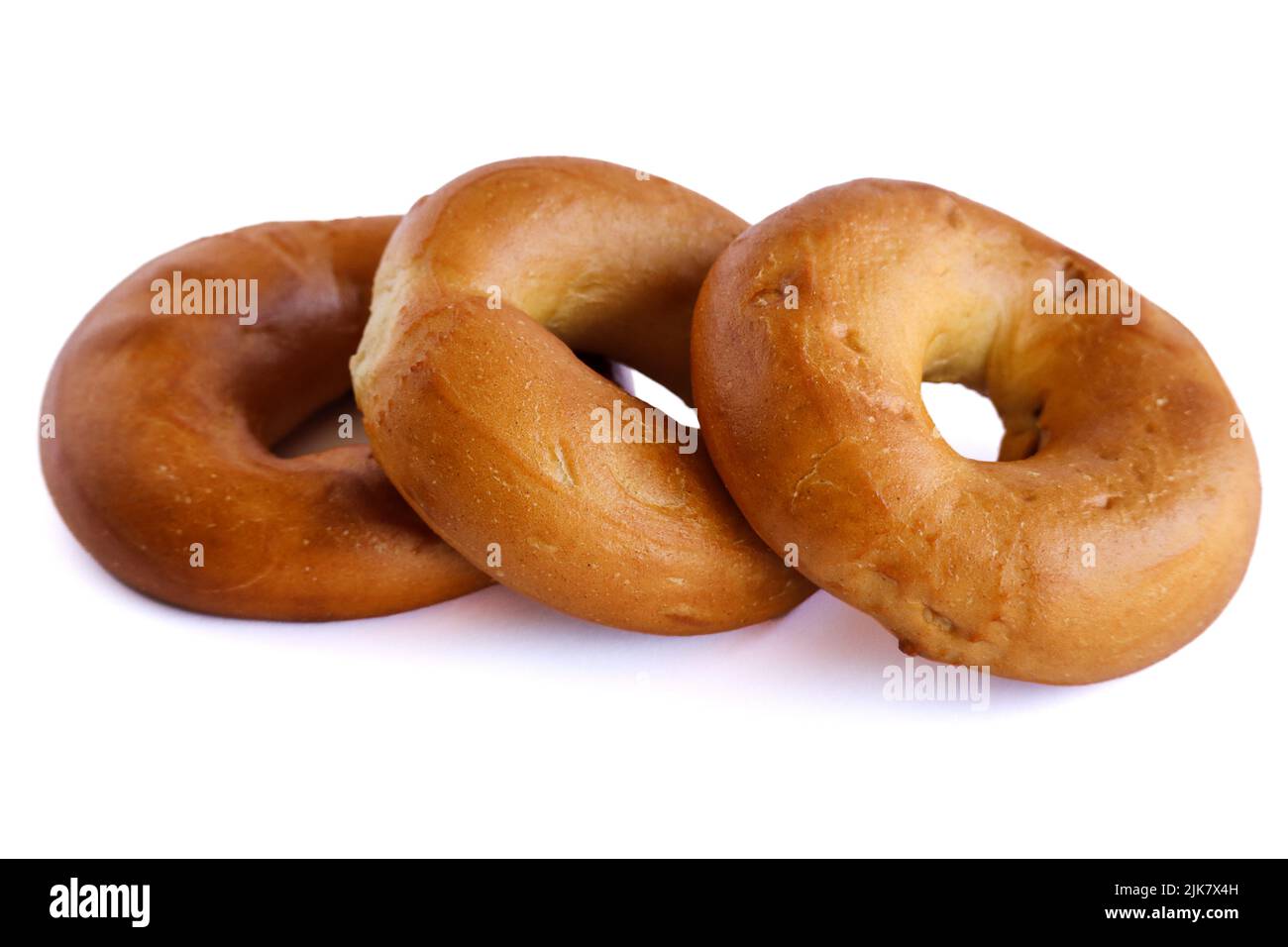 Bagels auf weißem Hintergrund. 3 Bagels Stockfoto