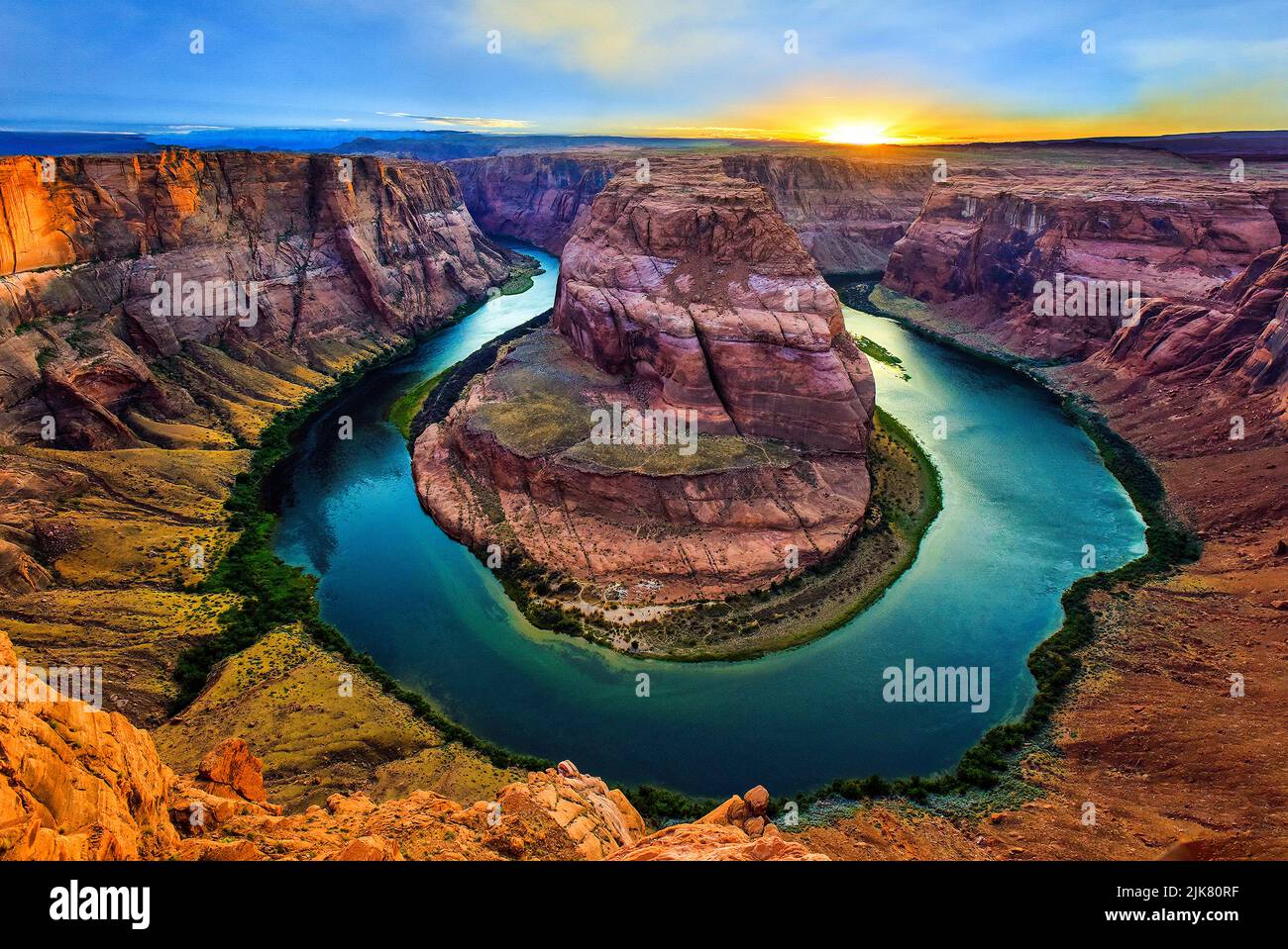 Sonnenuntergang am Horseshoe Bend, Arizona Stockfoto