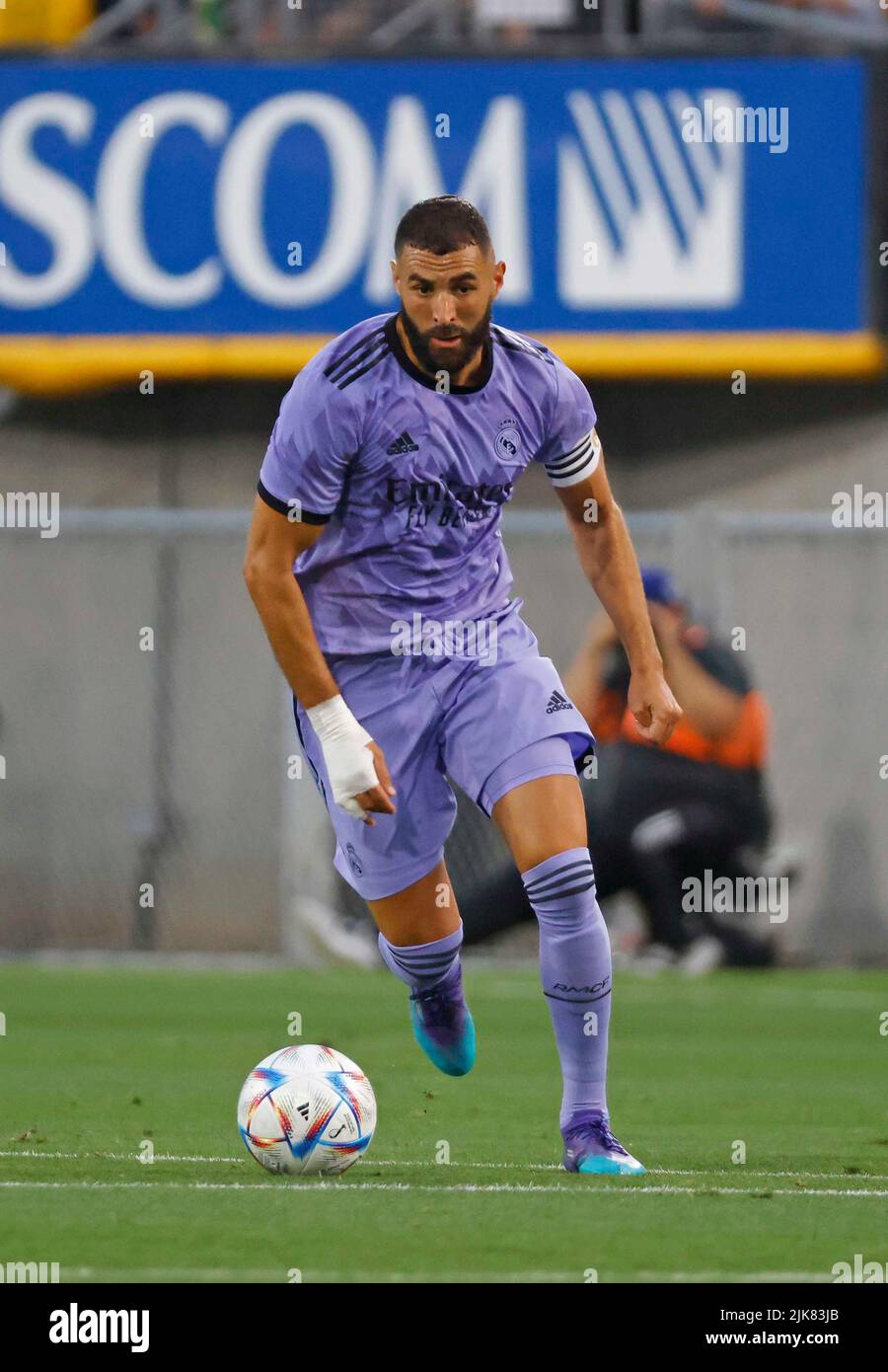 30. Juli 2022 Real Madrid Stürmer Karim Benzema während der internationalen Freundschaftssitzung zwischen Real Madrid und Juventus beim Rose Bowl in Pasadena, CA. Obligatorischer Bildnachweis: Charles Baus/CSM. Stockfoto