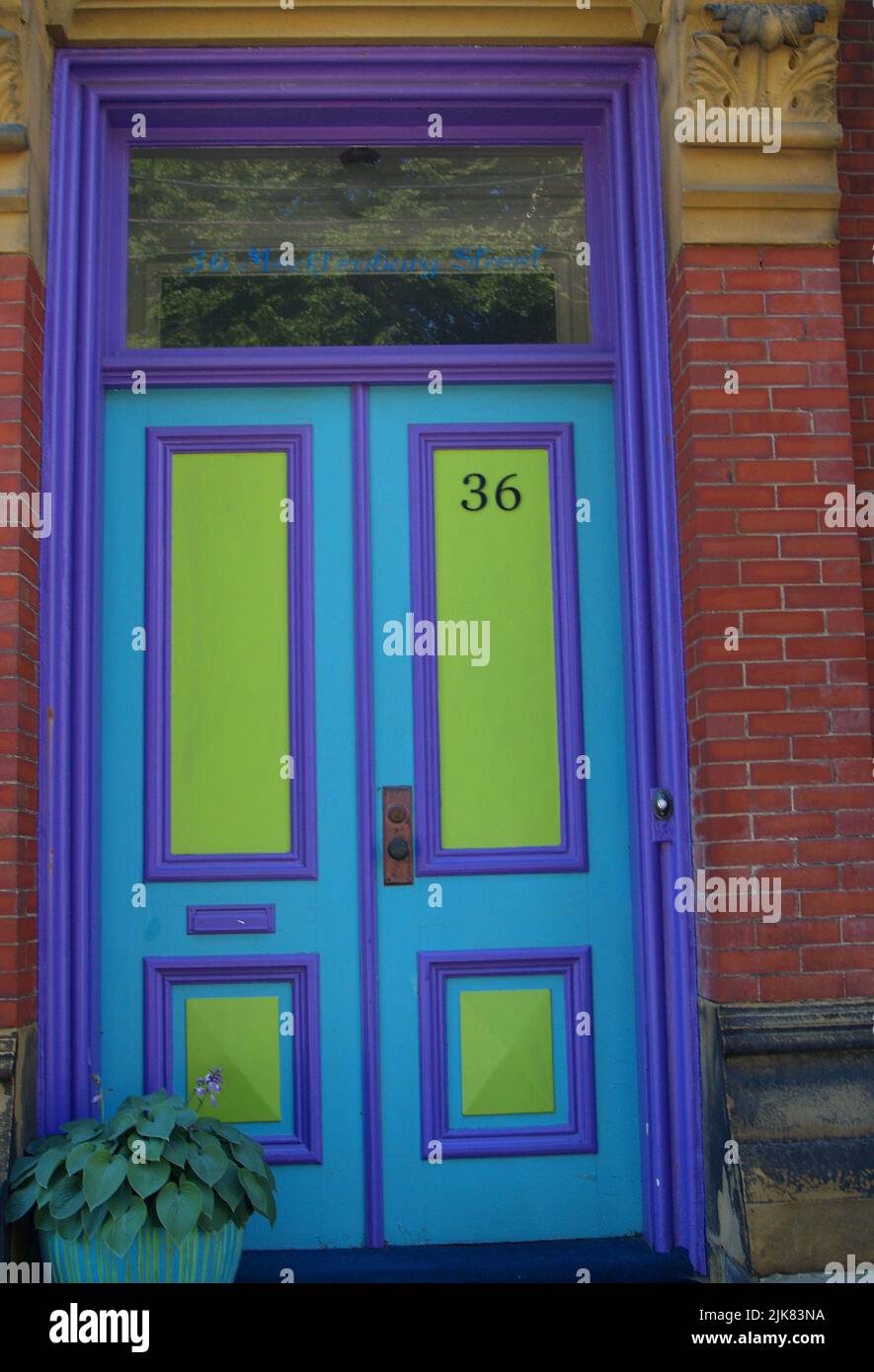 Farbenfrohe Tür, St. John, NB Stockfoto