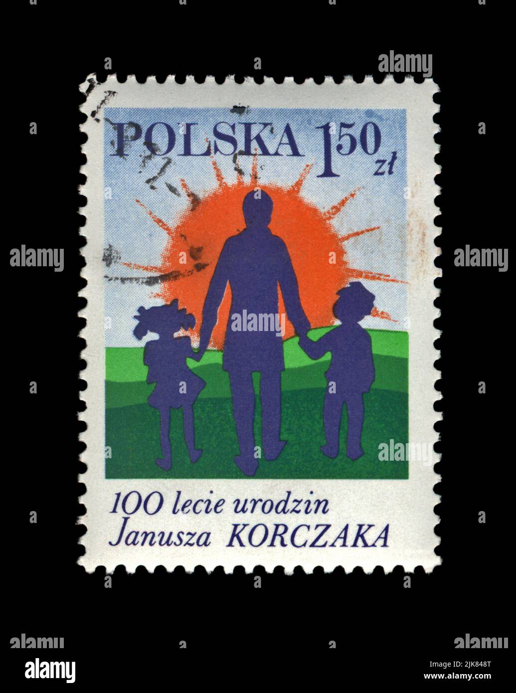 Janusz Korczak und Kinder, hundertjähriges Jubiläum, um 1978. J.Korczak (22,1878. Juli - 6,1942. August, Treblinka) - berühmter Arzt, Erzieher, Schriftsteller. Stockfoto