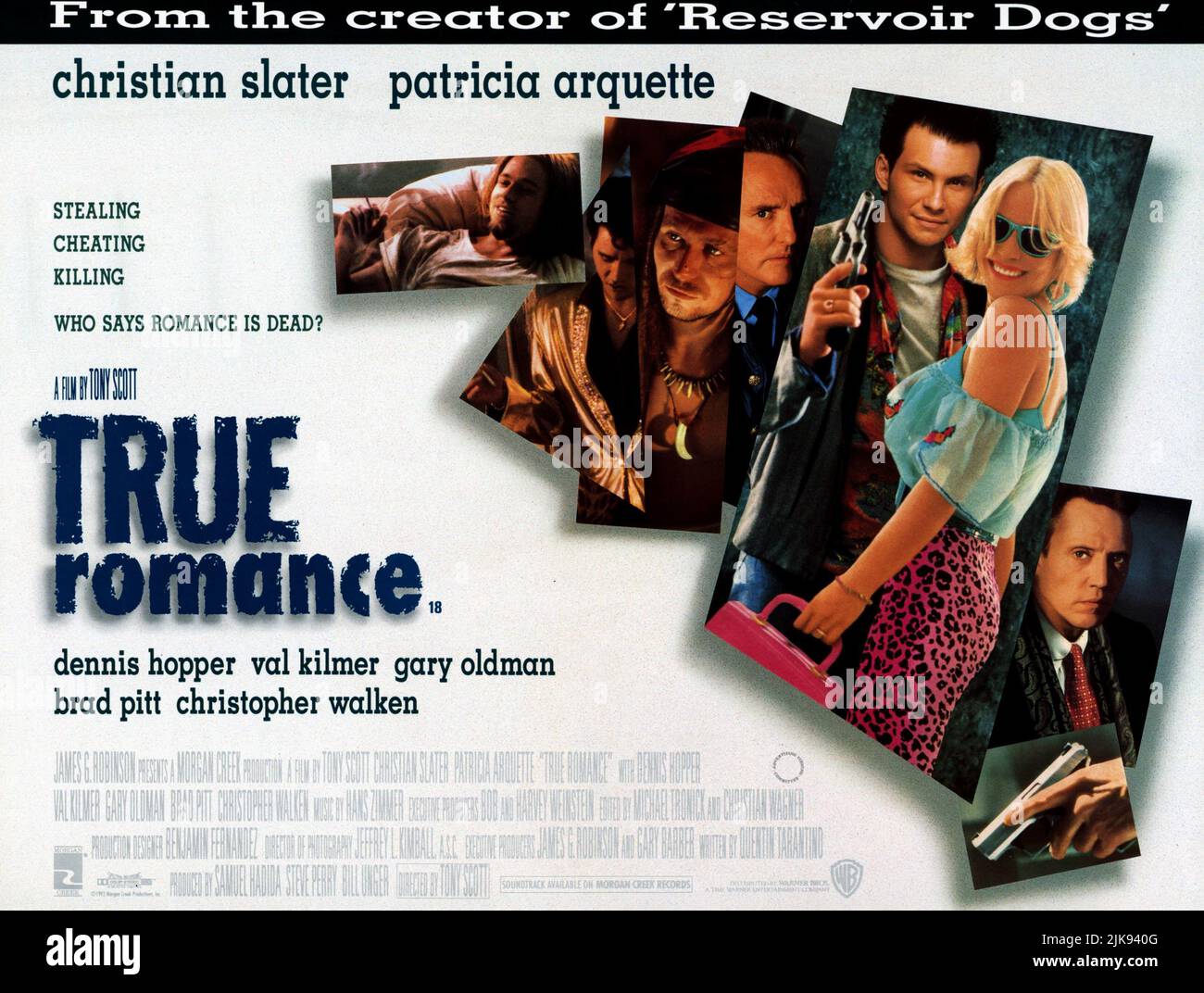 Filmposter Film True Romance (USA/FR 1993) Regie: Tony Scott 10. September 1993 **WARNUNG** dieses Foto ist nur für redaktionelle Zwecke bestimmt und ist urheberrechtlich geschützt von WARNER BROS. Und/oder dem von der Film- oder Produktionsgesellschaft beauftragten Fotografen und dürfen nur durch Veröffentlichungen in Verbindung mit der Werbung für den oben genannten Film reproduziert werden. Eine obligatorische Gutschrift an WARNER BROS. Ist erforderlich. Der Fotograf sollte ebenfalls angerechnet werden, wenn er bekannt ist. Ohne schriftliche Genehmigung der Film Company kann keine kommerzielle Nutzung gewährt werden. Stockfoto