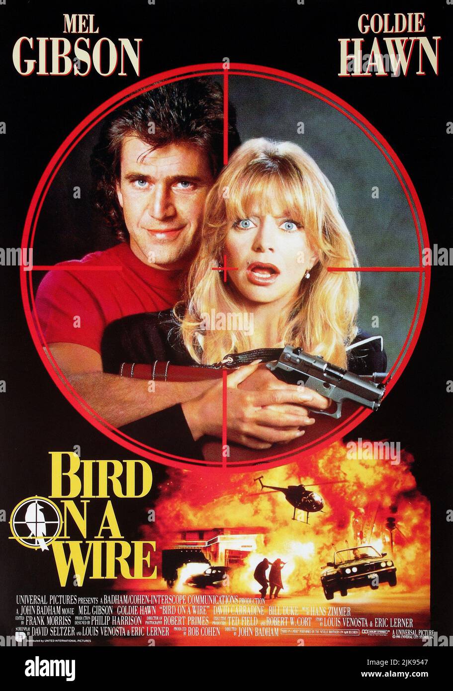 Mel Gibson & Goldie Hawn Poster Film: Bird on A Wire (1992) Charaktere: Rick Jarmin & Regie: John Badham 18 May 1990 **WARNUNG** Dieses Foto ist nur für redaktionelle Zwecke bestimmt und unterliegt dem Copyright von UNIVERSAL und/oder dem Fotografen, der von der Film- oder Produktionsfirma beauftragt wurde und darf nur von Publikationen im Zusammenhang mit der Bewerbung des oben genannten Films reproduziert werden. Eine obligatorische Gutschrift an UNIVERSAL ist erforderlich. Der Fotograf sollte auch bei Bekanntwerden des Fotos gutgeschrieben werden. Ohne schriftliche Genehmigung der Film Company kann keine kommerzielle Nutzung gewährt werden. Stockfoto