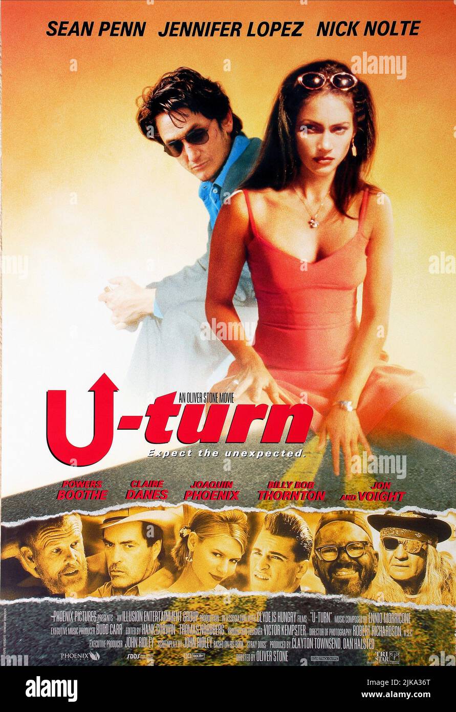 Sean Penn & Jennifer Lopez Poster Film U Turn (USA/FR 1997) Charaktere: Bobby Cooper & Regisseur: Oliver Stone 27. August 1997 **WARNUNG** dieses Foto ist nur für redaktionelle Zwecke bestimmt und unterliegt dem Copyright von COLUMBIA TRISTAR und/oder dem Fotografen, der von der Film oder Production Company zugewiesen wurde. Es kann nur durch Veröffentlichungen in Verbindung mit der Werbung für den oben genannten Film reproduziert werden. Eine obligatorische Gutschrift für COLUMBIA TRISTAR ist erforderlich. Der Fotograf sollte ebenfalls angerechnet werden, wenn er bekannt ist. Ohne schriftliche Genehmigung der Film Company kann keine kommerzielle Nutzung gewährt werden. Stockfoto