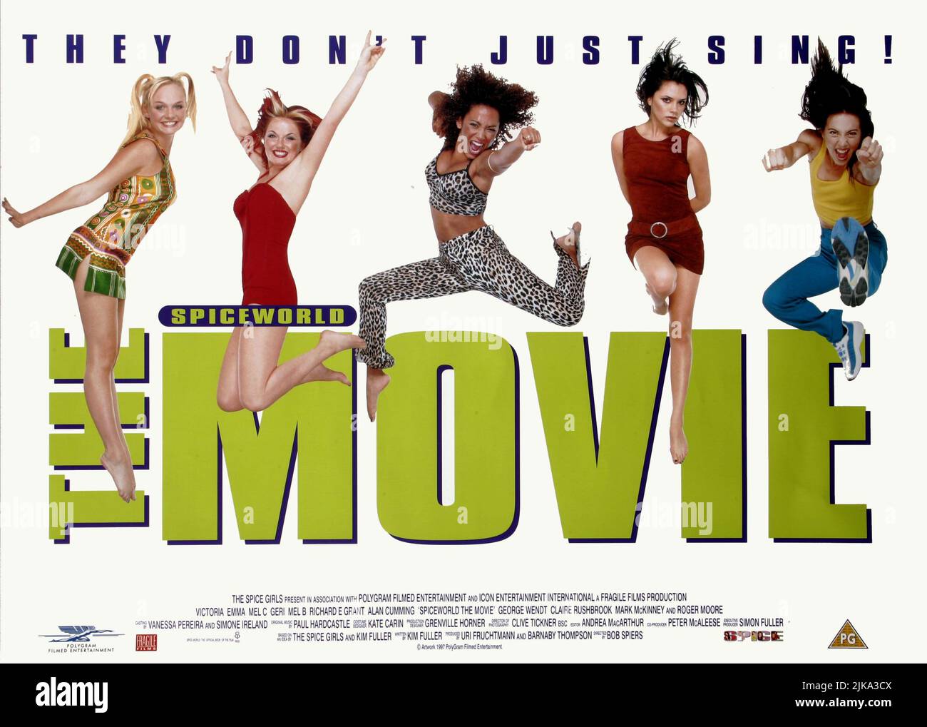 Emma Bunton, Geri Halliwell, Melie Brown, Victoria Adams & Melie Chisholm Poster Film: Spice World; Spice World: The Movie; Spiceworld (UK 1997) Charaktere: Emma - Baby Spice,Geri - Ginger Spice (als Geraldine Halliwell),Melie B - Scary Spice, & Regie: Bob Spiers 15. Dezember 1997 **WARNUNG** Dieses Foto ist nur für redaktionelle Zwecke bestimmt und unterliegt dem Copyright von SPICE-PRODUKTIONEN und/oder des Fotografen, der von der Film- oder Produktionsfirma beauftragt wurde und darf nur durch Publikationen im Zusammenhang mit der Bewerbung des oben genannten Films reproduziert werden. Eine obligatorische Gutschrift für GEWÜRZPRODUKTIONEN ist requir Stockfoto