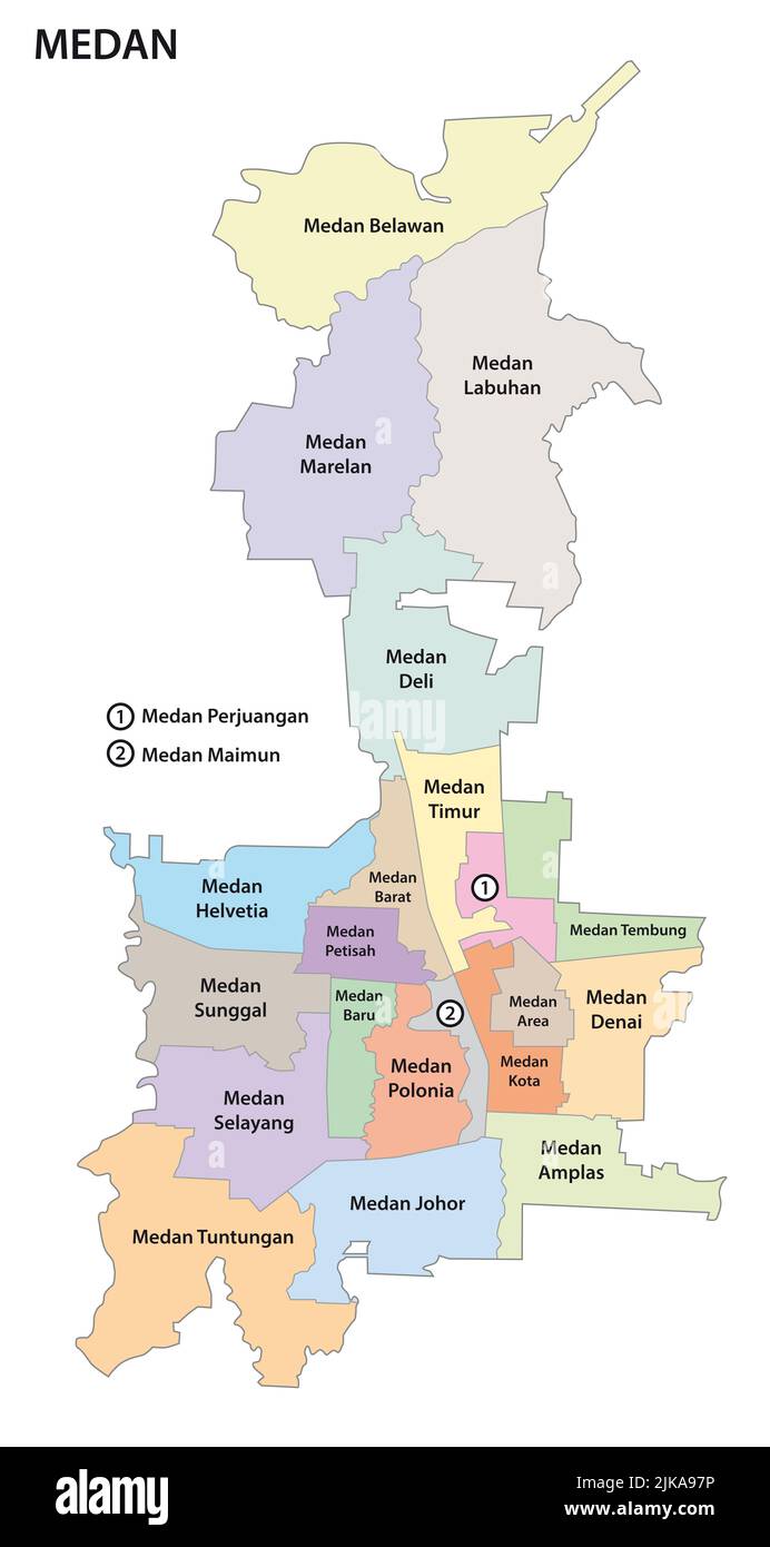 Administrative und politische Karte der indonesischen Stadt Medan Stockfoto