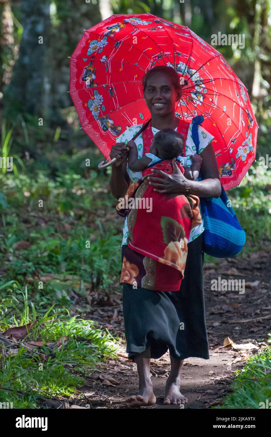 Mutter und Kind aus Melanesisch, Insel Kolombangara, westliche Provinz Stockfoto