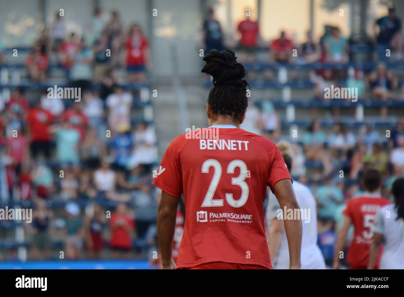 Kansas City, Usa. 31.. Juli 2022. Elyse Bennett (23 Kansas City Current) während des NWSL-Spiels zwischen dem Kansas City Current und Orlando Pride im Childrens Mercy Park in Kansas City, Kansas. (KEINE KOMMERZIELLE NUTZUNG) (Foto: Kat Farris/Sports Press Photo/C - EINE STUNDE DEADLINE - NUR FTP AKTIVIEREN, WENN BILDER WENIGER ALS EINE STUNDE ALT sind - Alamy) Quelle: SPP Sport Press Photo. /Alamy Live News Stockfoto