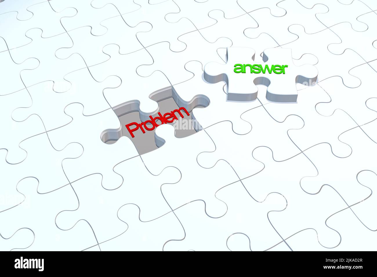 3D Puzzle-Konzept mit Problemantwort Lösungskonzept Streitbeilegung Konzept weißes Puzzle Stockfoto