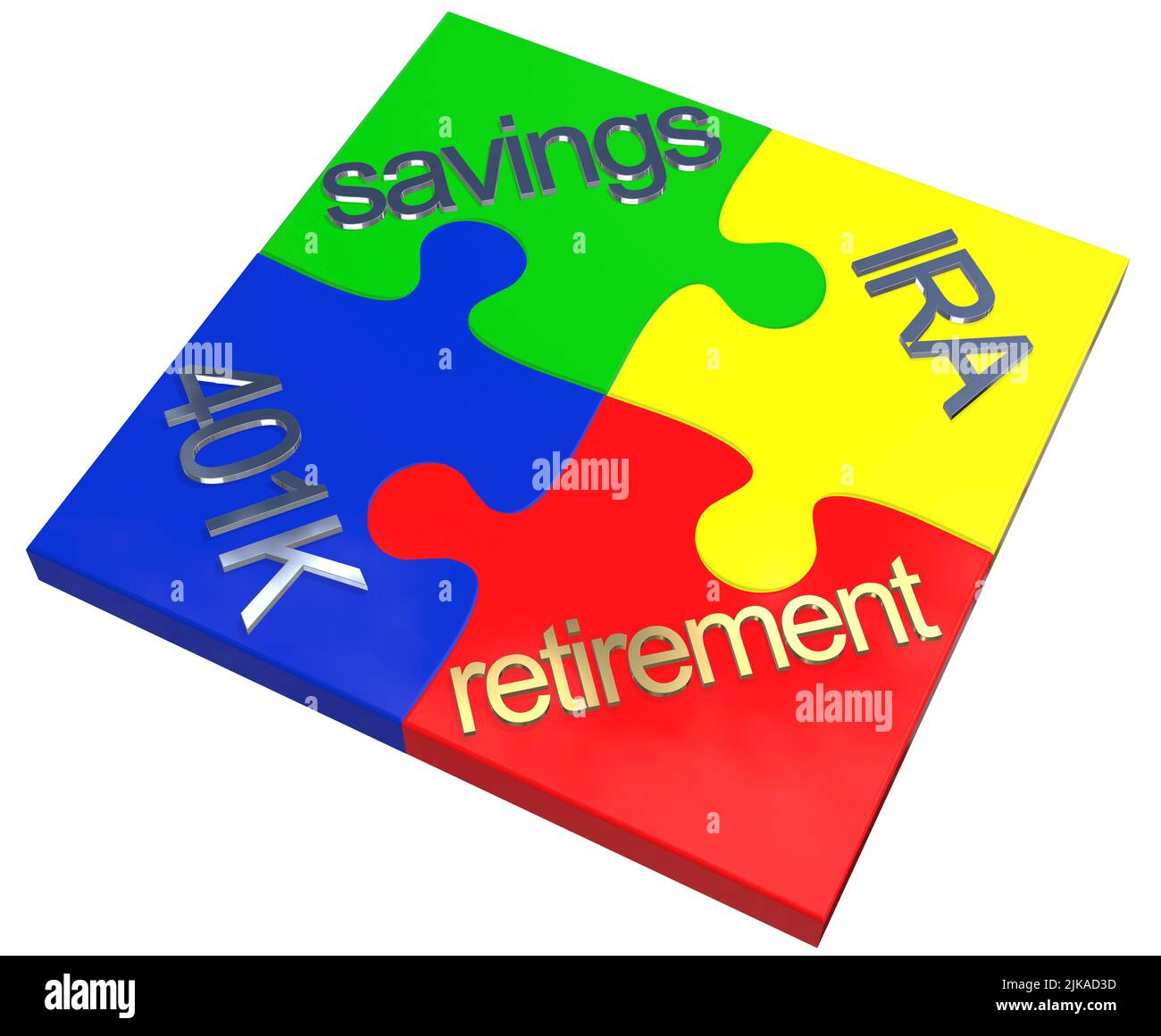 jigsaw Konzept goldenes Pensionierungskonzept Sparkonzept 401K IRA Grundfarben Farben Stockfoto