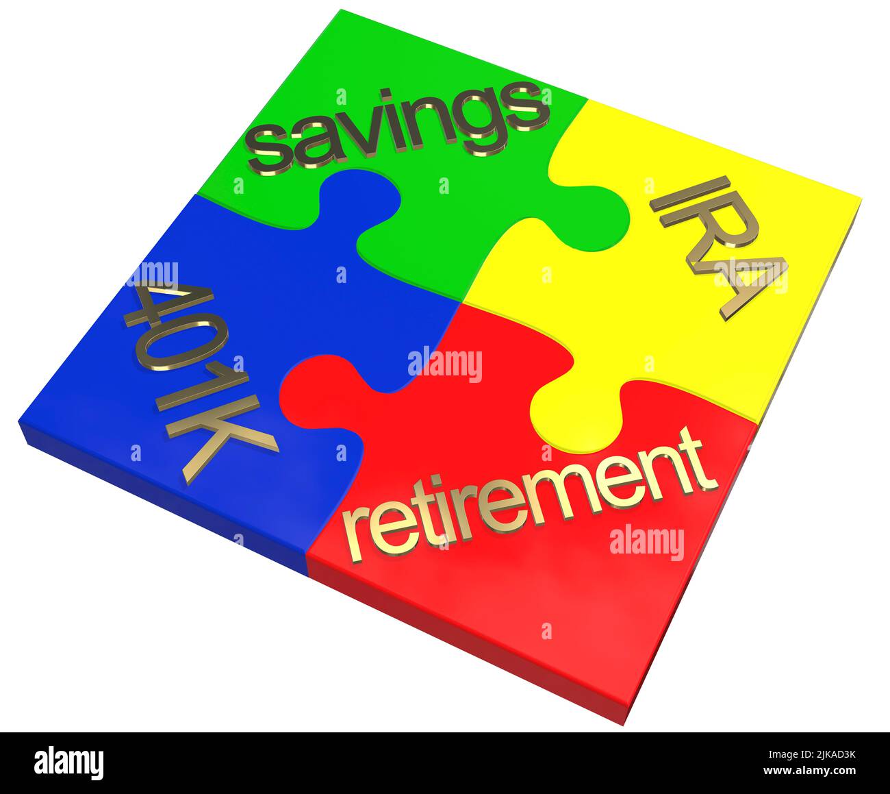 jigsaw Konzept goldenes Pensionierungskonzept Sparkonzept 401K IRA Grundfarben Farben Stockfoto