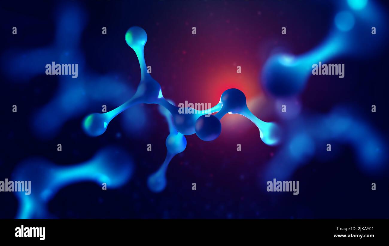 CYBERTECH und Medizin der Zukunft. Nanotechnologie in der Mikrobiologie. Molekulare Struktur, Laborforschung. Molekül, Gitter, Zelle, Atom Stockfoto