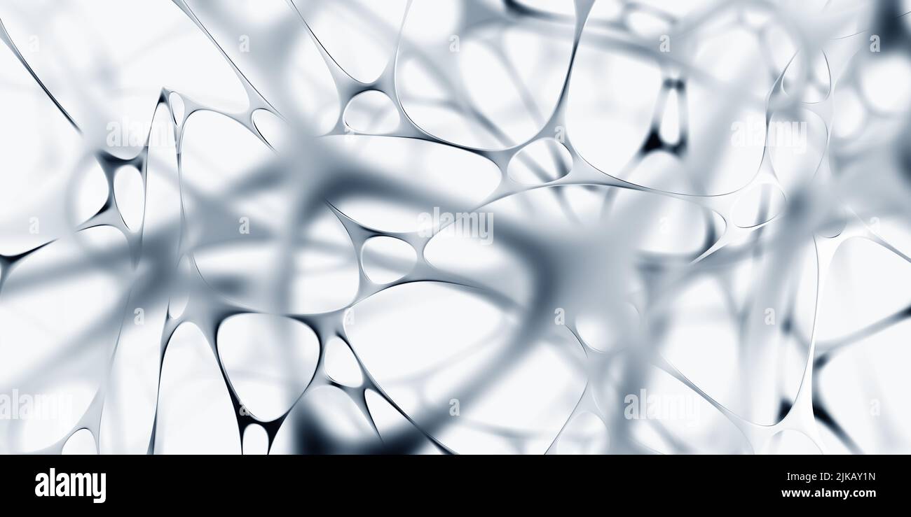 Weiß und Schwarz, monochrom. Gehirn und Geist. Künstliches Intelligenzgerüst, das von einem neuronalen Netz entwickelt wurde. 3D Darstellung des Nervengewebes Stockfoto