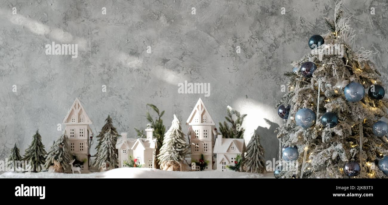 weihnachten Grußkarte Winter Miniatur Dorf Stockfoto