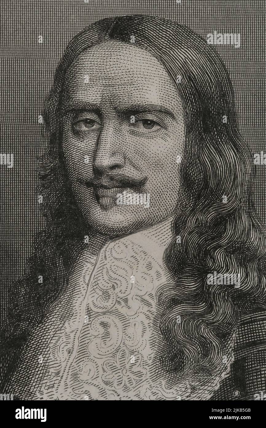 Henri de la Tour d'Auvergne-Bouillon (1611-1675). Französischer Adliger und Militär. 1643 zum Marschall von Frankreich und 1660 zum Generalmarschall der Lager und Armeen des Königs ernannt. Hochformat. Gravur von Geoffroy. Details. „Historia Universal“, von César Cantú. Band VIII. 1858. Autor: Charles Geoffroy (1819-1882). Französischer Gravierer. Stockfoto