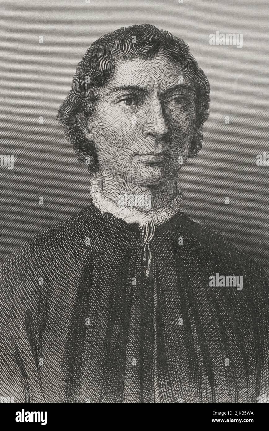 Niccolò Machiavelli (1469-1527). Italienischer Schriftsteller und Staatsmann aus der Renaissance. Hochformat. Gravur. „Historia Universal“, von César Cantú. Lautstärke V. 1856. Stockfoto