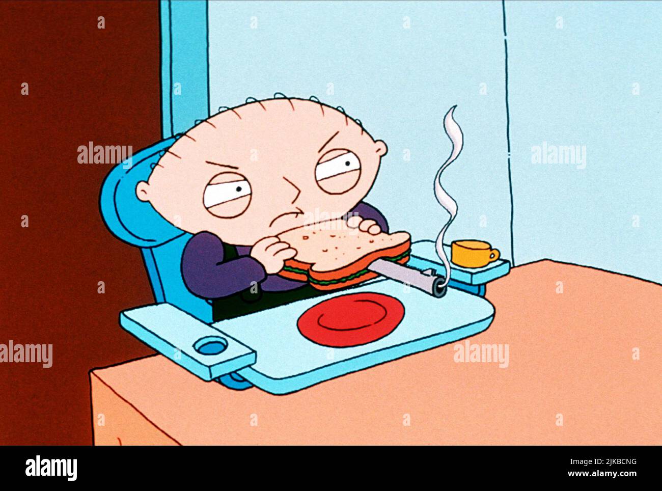 Stewie Griffin Television: Family Guy (1999) Sandwich Smoking Gun 31. Januar 1999 **WARNUNG** dieses Foto ist nur für redaktionelle Zwecke bestimmt und unterliegt dem Copyright von 20TH CENTURY FOX TELEVISION und/oder dem von der Film or Production Company beauftragten Fotografen und kann nur durch Veröffentlichungen in Verbindung mit der Förderung des obigen Films reproduziert werden. Es ist eine obligatorische Gutschrift für 20TH CENTURY FOX TELEVISION erforderlich. Der Fotograf sollte ebenfalls angerechnet werden, wenn er bekannt ist. Ohne schriftliche Genehmigung der Film Company kann keine kommerzielle Nutzung gewährt werden. Stockfoto