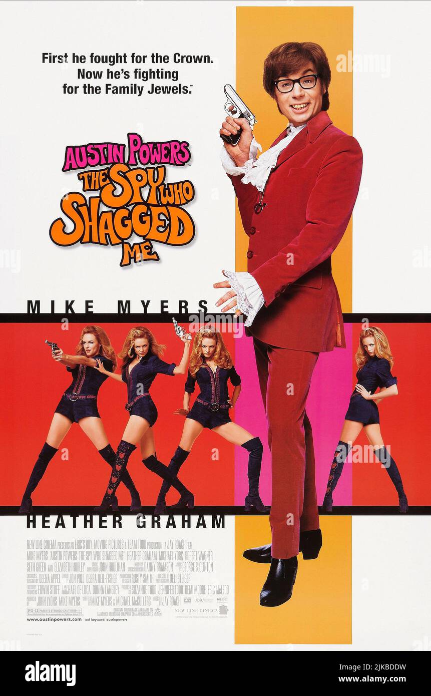 Heather Graham & Mike Myers Poster Film: Austin Powers: The Spy Who Shagged Me; Austin Powers 2 (USA 1999) Charaktere: Austin Powers, Felicity Shagwell Regie: Jay Roach 08 June 1999 **WARNUNG** Dieses Foto ist nur für redaktionelle Verwendung bestimmt und unterliegt dem Copyright des NEW LINE CINEMA und/oder des Fotografen, der von der Film- oder Produktionsfirma beauftragt wurde und darf nur von Publikationen im Zusammenhang mit der Bewerbung des oben genannten Films reproduziert werden. Eine obligatorische Gutschrift für DAS NEUE LINE CINEMA ist erforderlich. Der Fotograf sollte auch bei Bekanntwerden des Fotos gutgeschrieben werden. Ohne schriftliche Genehmigung kann keine kommerzielle Nutzung gewährt werden Stockfoto