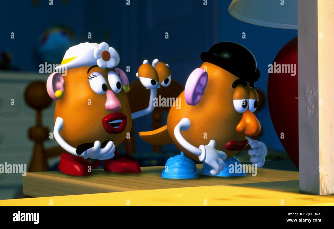 Mrs. Potato Head & Mr. Potato Head Film: Toy Story 2 (USA 1999) Regie: John Lasseter, Ash Brannon & Lee Unkrich, Regie: John Lasseter 13. November 1999 **WARNUNG** Dieses Foto ist nur für redaktionelle Zwecke bestimmt und unterliegt dem Copyright von PIXARDISNEY und/oder des Fotografen, der von der Film- oder Produktionsfirma beauftragt wurde, und kann nur von Publikationen im Zusammenhang mit der Bewerbung des oben genannten Films reproduziert werden. Eine obligatorische Gutschrift an PIXARDISNEY ist erforderlich. Der Fotograf sollte auch bei Bekanntwerden des Fotos gutgeschrieben werden. Ohne schriftliche Genehmigung der Film Company kann keine kommerzielle Nutzung gewährt werden. Stockfoto