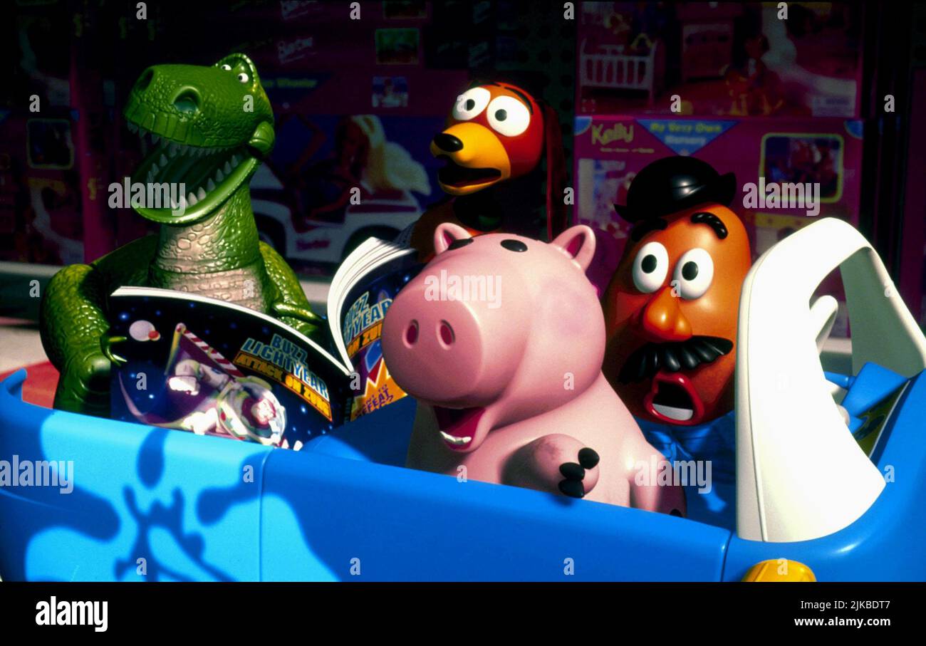 Rex, Slinky, Hamm & Mr. Potato Head Film: Toy Story 2 (USA 1999) Regie: John Lasseter, Ash Brannon & Lee Unkrich, Regie: John Lasseter 13. November 1999 **WARNUNG** Dieses Foto ist nur für redaktionelle Zwecke bestimmt und unterliegt dem Copyright von PIXARDISNEY und/oder des Fotografen, der von der Film- oder Produktionsfirma beauftragt wurde, und kann nur von Publikationen im Zusammenhang mit der Bewerbung des oben genannten Films reproduziert werden. Eine obligatorische Gutschrift an PIXARDISNEY ist erforderlich. Der Fotograf sollte auch bei Bekanntwerden des Fotos gutgeschrieben werden. Ohne schriftliche Genehmigung der Film Company kann keine kommerzielle Nutzung gewährt werden. Stockfoto
