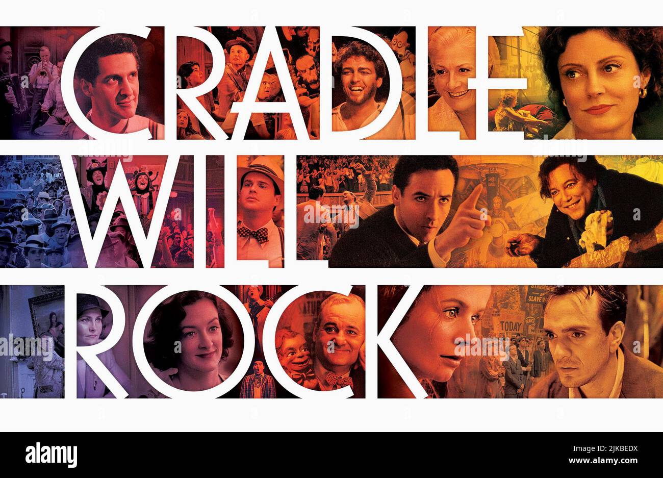 John Turturro, Vanessa Redgrave, Susan Sarandon, Cary Elwes, John Cusack, Ruben Blades, Joan Cusack, Bill Murray, Emily Watson & Hank Azaria Poster Film: Cradle will Rock (1999) Charaktere: Aldo Silvano, Gräfin Constance LaGrange, Margherita Sarfatti, John Houseman, Nelson Rockefeller, Diego Rivera, Hazel Huffman, Tommy Crickshaw, Olive Stanton & Regie: Tim Robbins 18 May 1999 **WARNUNG** Dieses Foto ist nur für den redaktionellen Gebrauch bestimmt und unterliegt dem Copyright von TOUCHSTONE-BILDERN und/oder dem Fotografen, der von der Film- oder Produktionsfirma beauftragt wurde und darf nur durch Veröffentlichungen in Konjunkti reproduziert werden Stockfoto