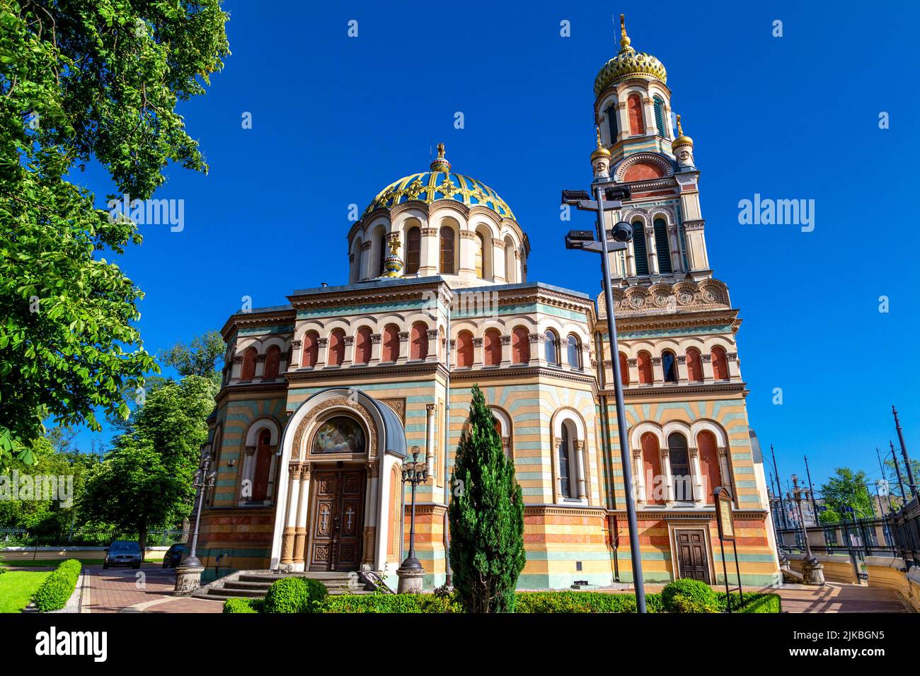 Außenansicht der Alexander-Nevsky-Kathedrale (Sobór św. Aleksandra Newskiego w Łodzi), Lodz, Polen Stockfoto