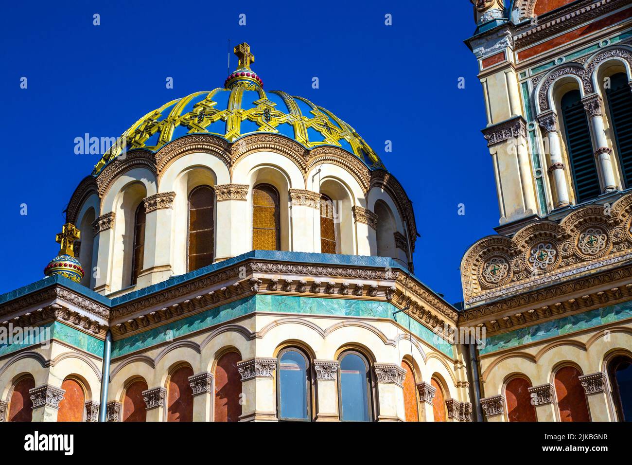 Außenansicht der Alexander-Nevsky-Kathedrale (Sobór św. Aleksandra Newskiego w Łodzi), Lodz, Polen Stockfoto