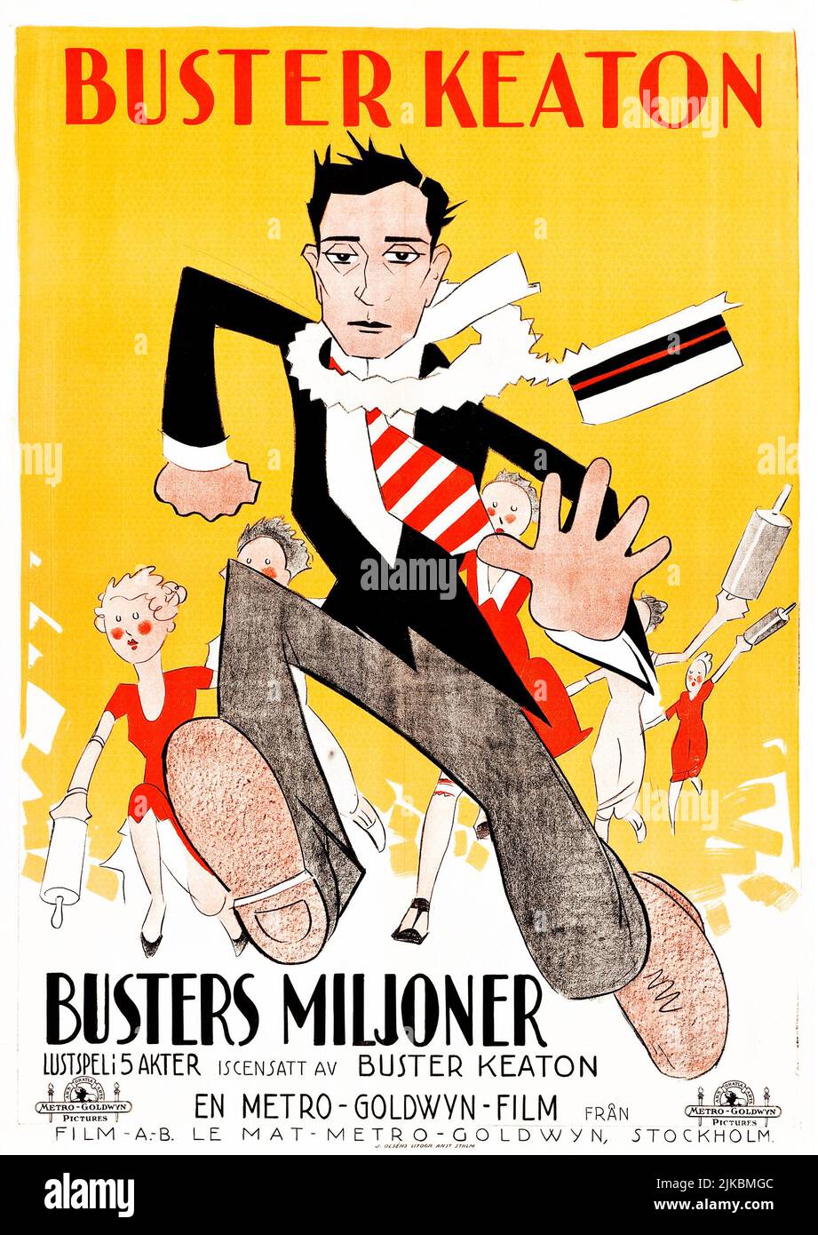 Busters miljoner - Sieben Chancen (Metro Goldwyn, 1925). Schwedisches Filmplakat feat Buster Keaton. Stockfoto