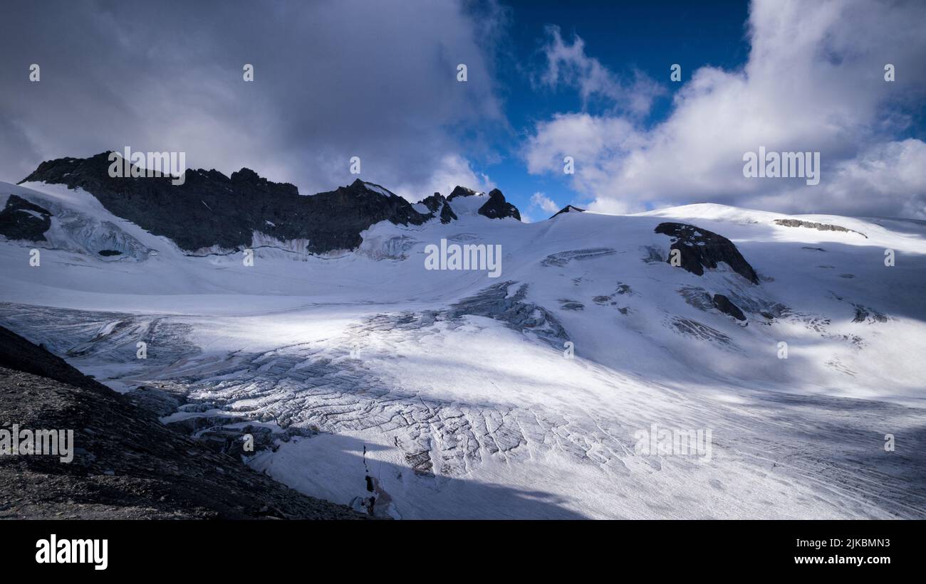 National Parc des Écrins in Frankreich. Girose-Gletscher (erreichbar mit der Seilbahn vom Dorf La Grave). Stockfoto