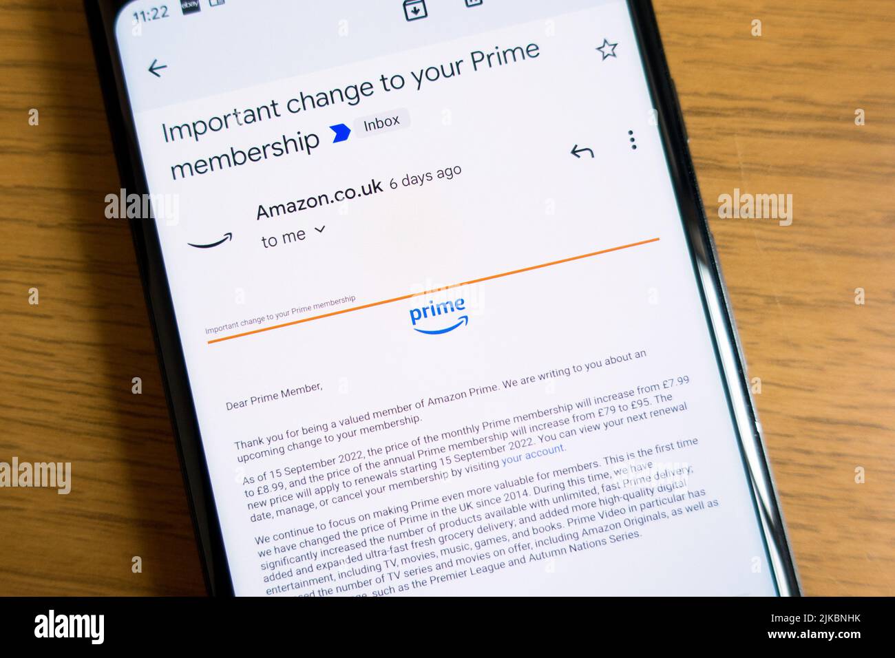 Erhöhung der Amazon Prime-Mitgliedsgebühr für Kunden aus Großbritannien Stockfoto