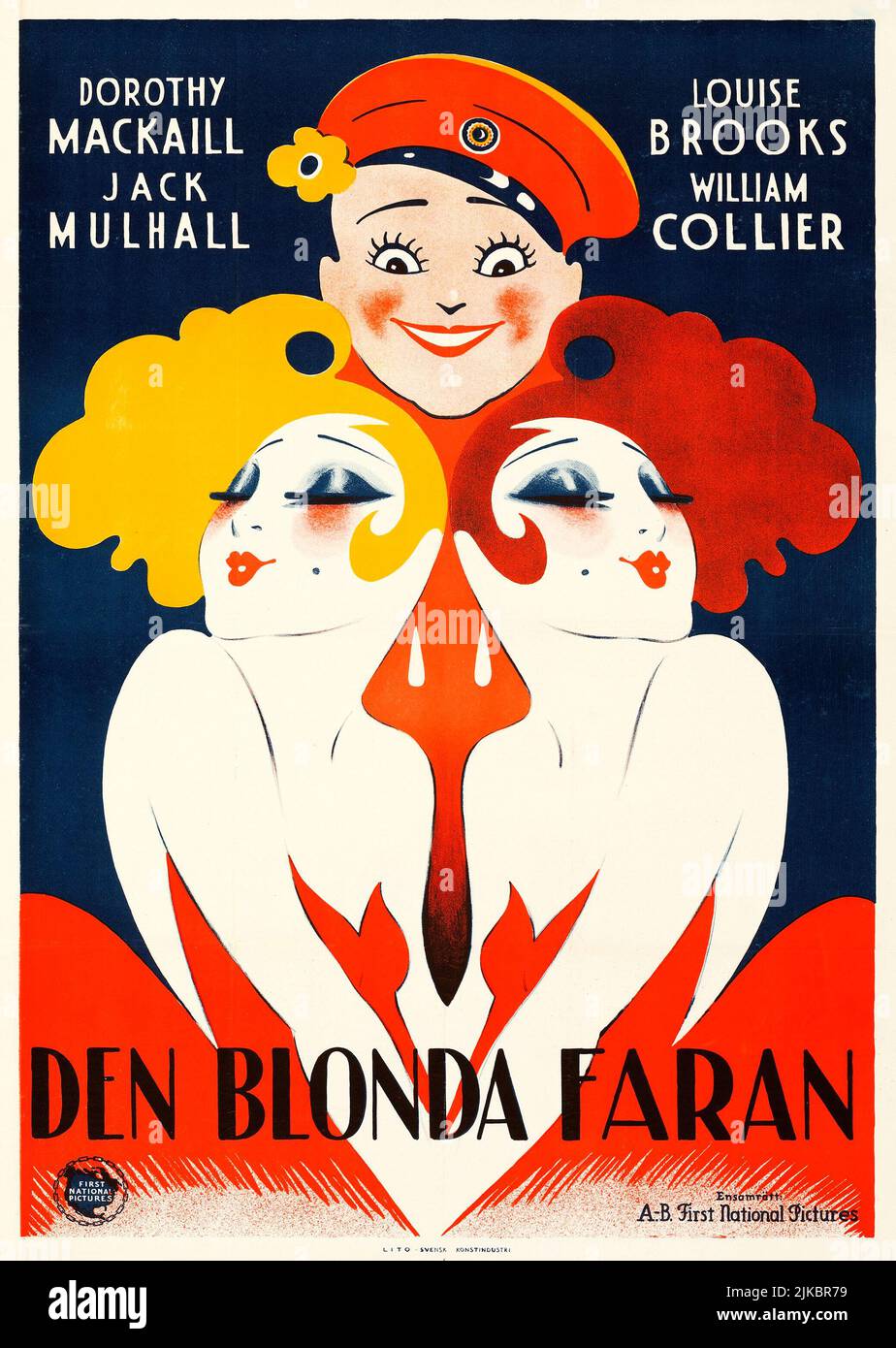 Den Blonda faran - Just Another Blonde (First National, 1926). Schwedisches Filmplakat feat Dorothy Mackaill, Jack Mulhall, Louise Brooks, William Collier. Stockfoto