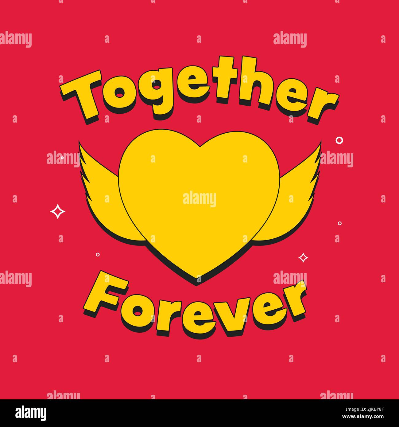 Yellow Together Forever Schriftart Mit Herzengel Auf Rotem Hintergrund. Stock Vektor