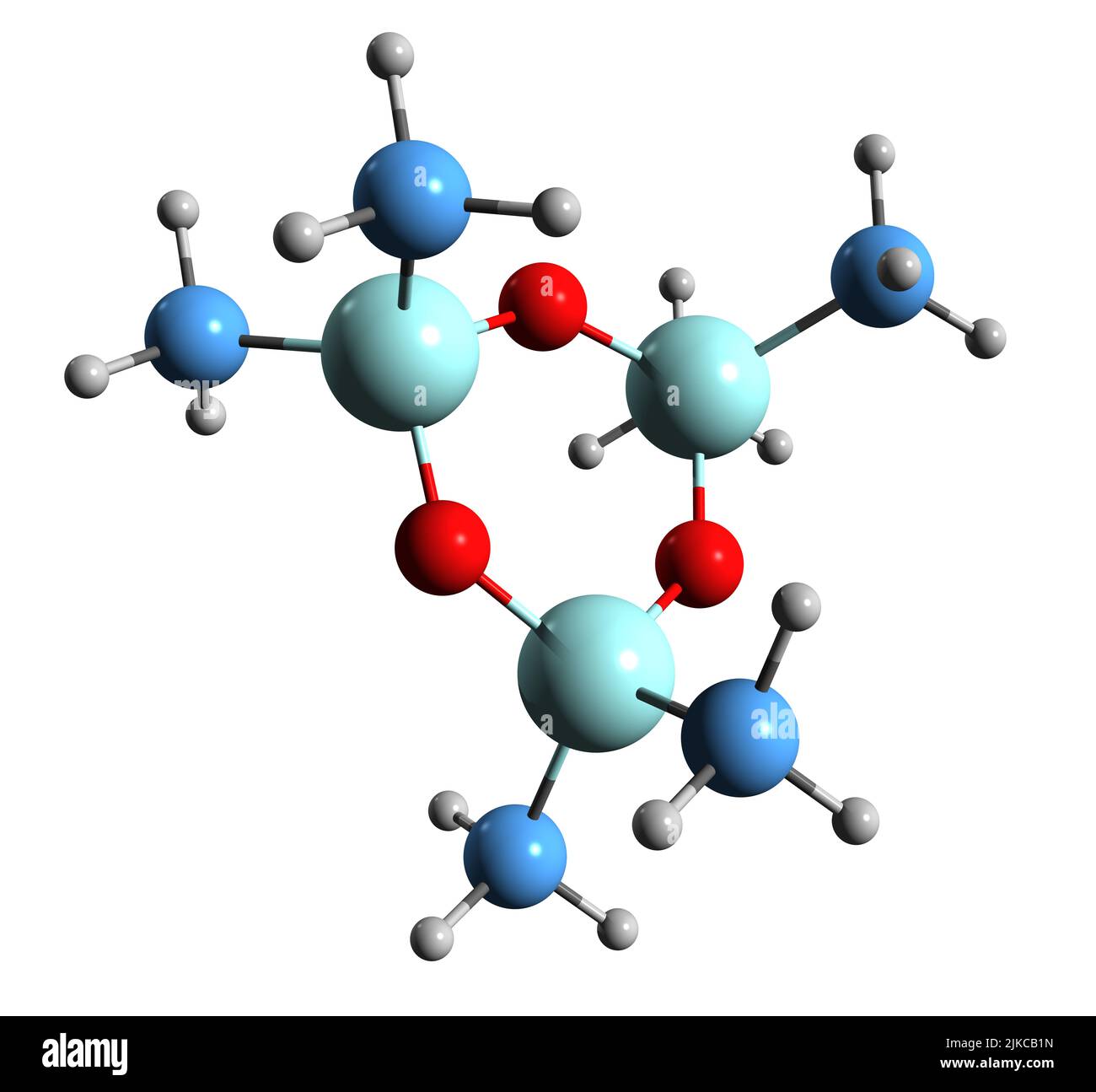 3D Bild der Hexamethylcyclotrisiloxan-Skelettformel - molekularchemische Struktur der Organosilicon-Verbindung auf weißem Hintergrund isoliert Stockfoto